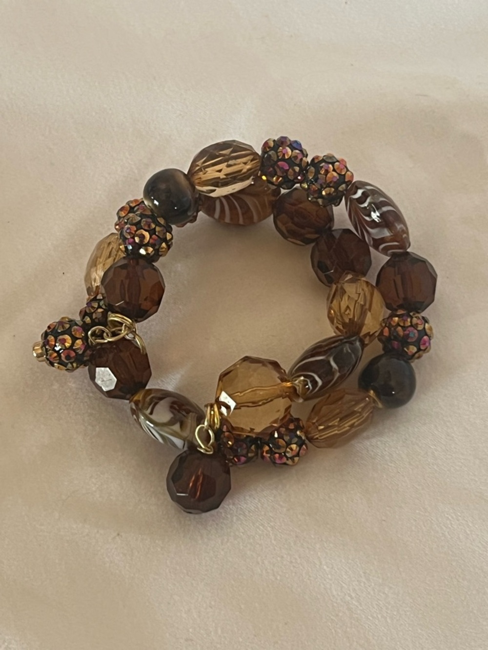 Amber & Brown Beaded Coil Bracelet with Sparkling Accent Beads